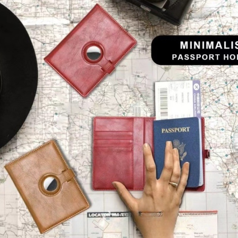 ที่เก็บของสําหรับเดินทาง Air Ticket Card Bag Leather Passport Holder Cover with AirTag Protective Case for Men/Women