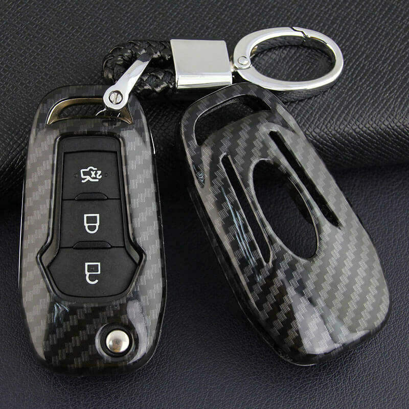 คาร์บอนไฟเบอร์ Key Fob กรณี Hard Shell พวงกุญแจสําหรับ Ford Focus Everest Explorer Edge Kuga Mondeo Ranger