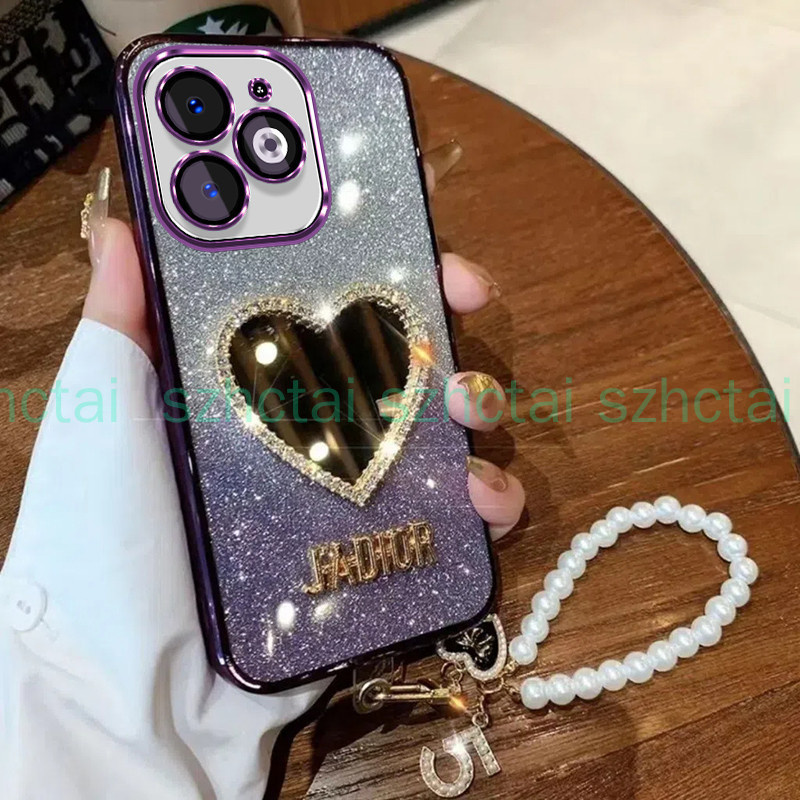 เคส tecno spark go 2024 bg6 bg7 infinix smart 8 8 pro hot 40i spark 20 20c x6525 kj5 x6528b pop 8 หรูหรา ชุบ แวววาว เกราะป้องกัน เปลือกอ่อน พร้อมเครื่องสําอางแต่งหน้า กระจกแห่งความรัก สร้อยข้อมือ เชือกเส้นเล็ก
