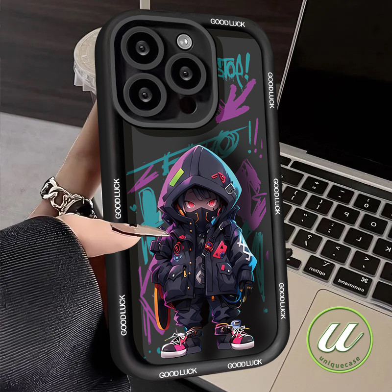 การ์ตูนเท่เสื้อแจ็คเก็ตสีดำเด็ก เคส Samsung A15 A32 A03s A12 A14 A03 A50 A05 A05s A54 A24 A34 A04s A11 A53 A13 A04 A04E