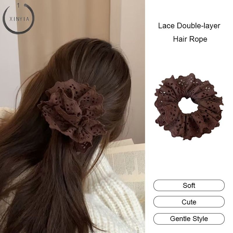 จัดส่งที่รวดเร็ว✨Lace Double-LayerเชือกผมRetroเชือกผมHollow-Outกลีบเชือกผมขนาดใหญ่ผู้หญิง-XINYIA1