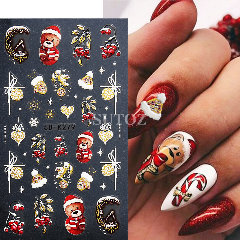 5d การ์ตูนกวางสติ๊กเกอร์ติดเล็บตกแต่งคริสต์มาสน่ารักหมี Penguins Bells ถุงมือเล็บ Sliders ปีใหม่เล็บ Decals NT5D-K281 - รูปที่ 2