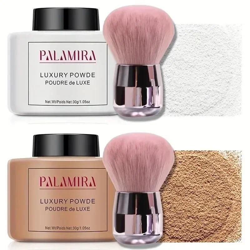 แป้งหรูหราพร้อมควบคุมความมัน Loose Setting Powder Matte Finish Full Coverage with Brush Waterproof Long-Lasting Makeup