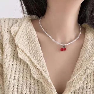 สร้อยคอโซ่ จี้ลูกปัดไข่มุก เชอร์รี่ แฟชั่นฤดูร้อน