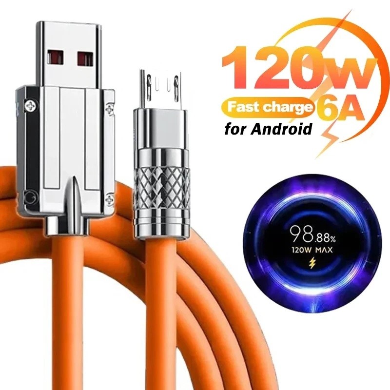 สายเคเบิลข้อมูล Micro USB 120W 6A - อลูมิเนียมอัลลอยด์ สายชาร์จเร็วสุด - สายเคเบิลข้อมูลซิลิโคนเหลวสําหรับ Android