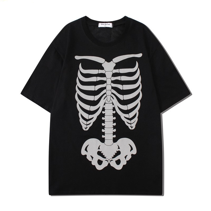 （จัดส่งตลอด 24 ชั่วโมง）HY (พร้อมส่งเสื้อเฮีย) เสื้อ HALLOWEEN ฮาโลวีน ลาย โครงกระดูก ผ้านิ่มใส่สบาย cotton 100%11