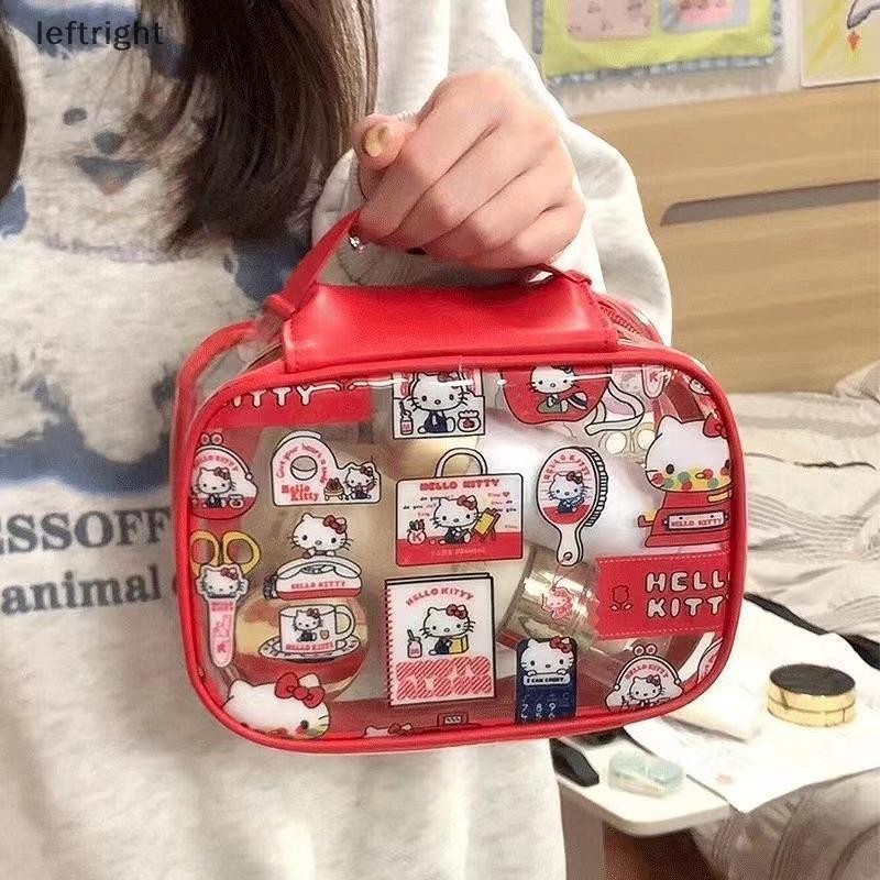ซ้าย Hello Kittys PVC โปร่งใสแต่งหน้ากระเป๋าการ์ตูนแบบพกพามือถือขนาดใหญ่ความจุกันน้ํา Skincare Storage กระเป๋า GHT
