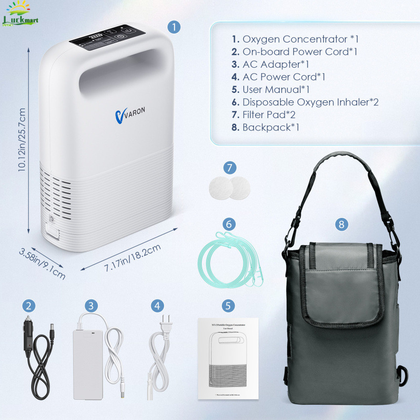 Qt VARON 0.8L Pulse Flow Portable Oxygen Concentrator 93 ± 3% ความเข้มข้นสูง 1-5L/Min Oxygen Flow Ra