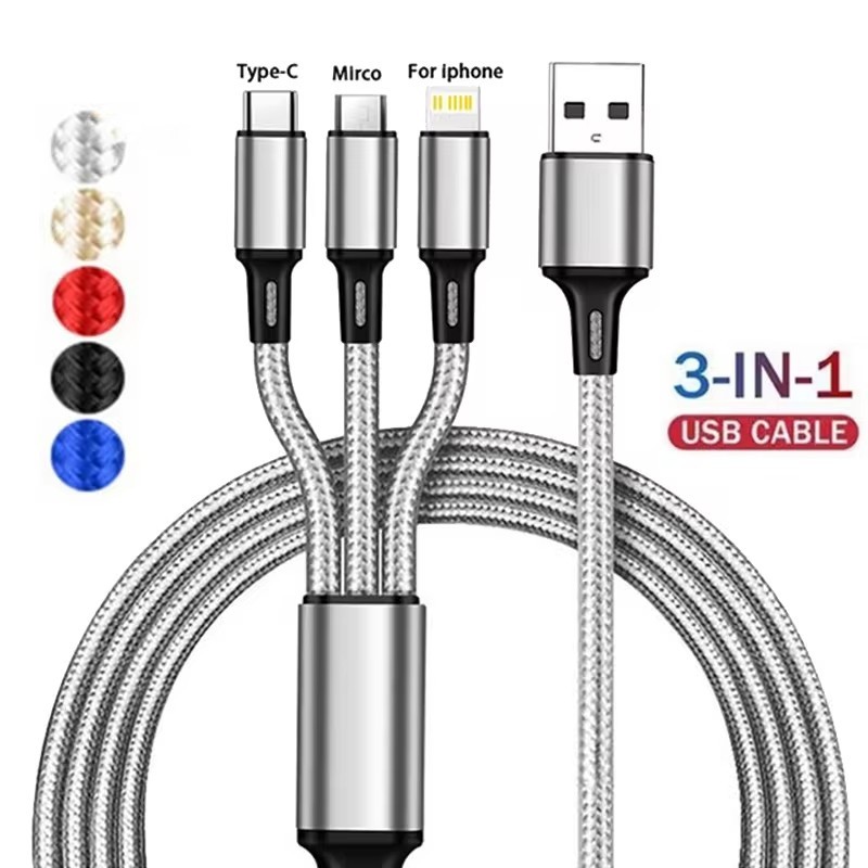 3 In 1 USB สายชาร์จเร็ว Type C Micro IOS Multi Charger Cable
