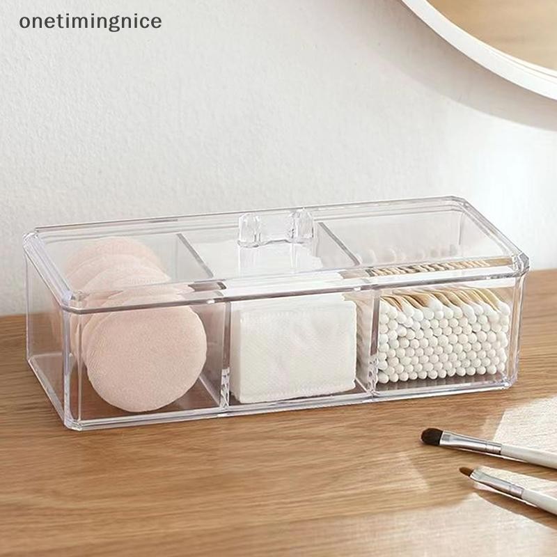 Onetimingnice โปร่งใสกล่องเก็บเครื่องสําอางแต่งหน้าผ้าฝ้าย Swab Cotton Pad กล่องเก็บเดสก์ท็อปอะคริลิค Organizer Onetimingnice