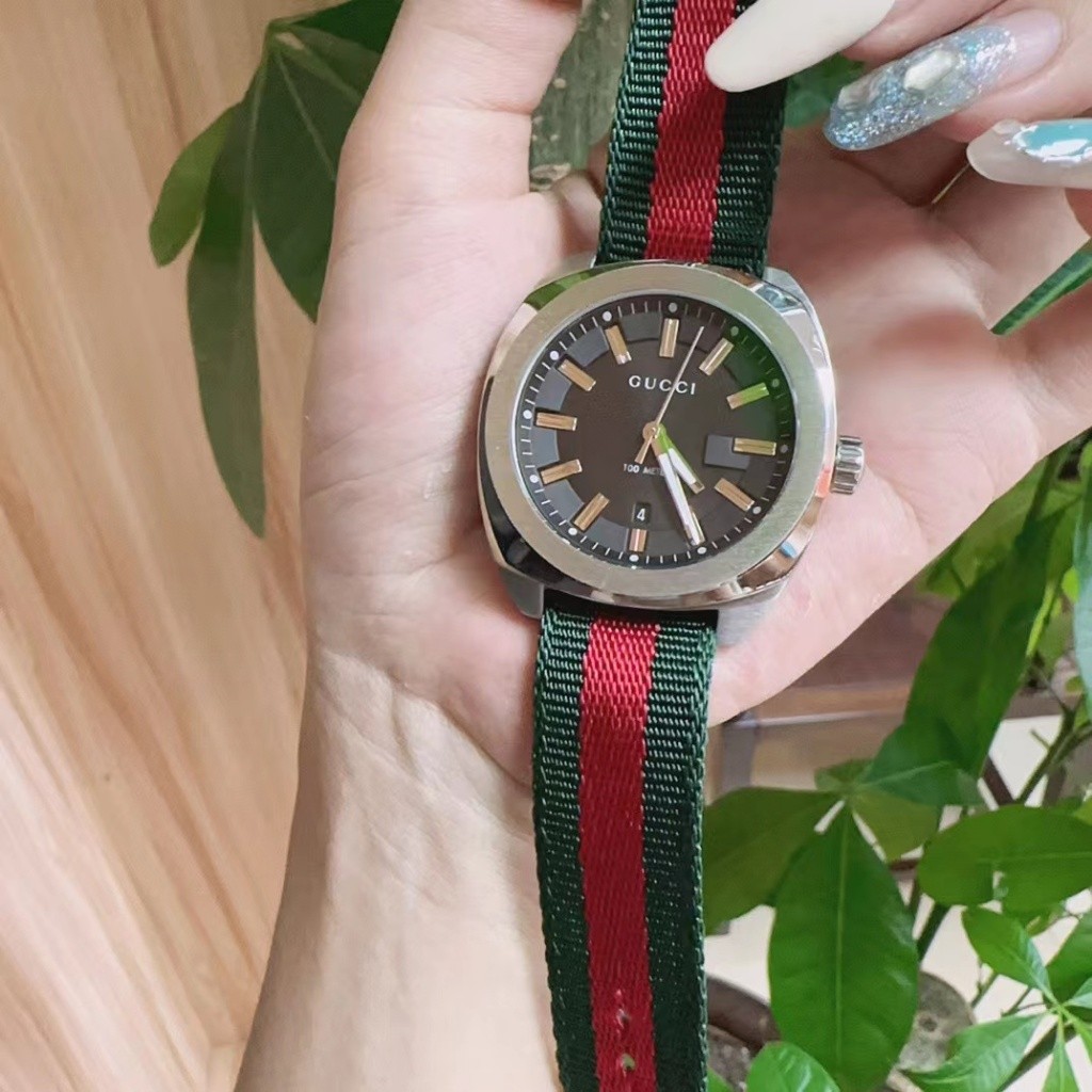 กุชชี่ นาฬิกา Gucci GG2570 series สายไนลอน 4CM หน้าปัดสีดำ