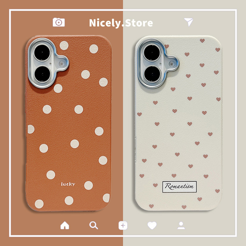 คุณภาพสูง Simple Wave Point Heart Shaped หนังเคสโทรศัพท์สําหรับ iPhone 16 15 14 13 12 Pro Max 11 14Pro 15Promax กันกระแทกฝาครอบปลอก
