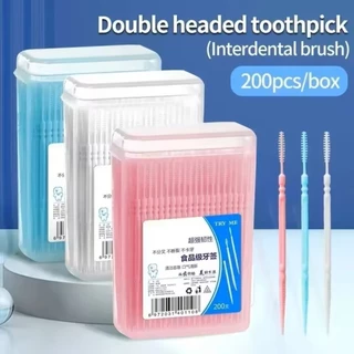 19VJKEPSHOP ไม้จิ้มฟัน/กล่อง 200 ชิ้น, ไหมขัดฟันแบบใช้แล้วทิ้งแบบพกพาสองหัว, แท่งดูแลฟันละเอียดพิเศษทําความสะอาดช่องปาก