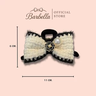 Barbella กิ๊บติดผมโบว์ผ้าทวีต กิ๊บหนีบผมแต่งมุกและดอกไม้หรู รุ่น Camelia Tweed (BB008)