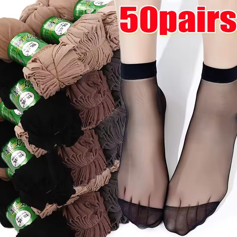 ถุงเท้าข้อเท้าโปร่งใส 10/20/30/50 คู่ สำหรับฤดูร้อน สวมใส่ได้กับแฟลตและรองเท้าส้นเตี้ย