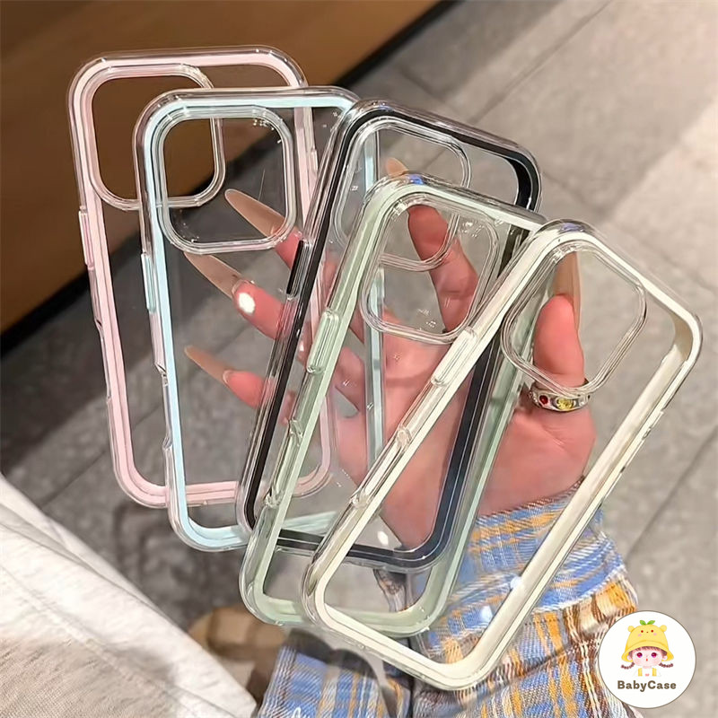 เคสไอโฟน11 สำหรับ iPhone 16 11 13 15 14 12 Pro Max 16 12 15 Pro 15 14 16 Plus ปกอ่อนสีลูกกวาด 2-in-1 สีสันสดใส เรียบง่าย