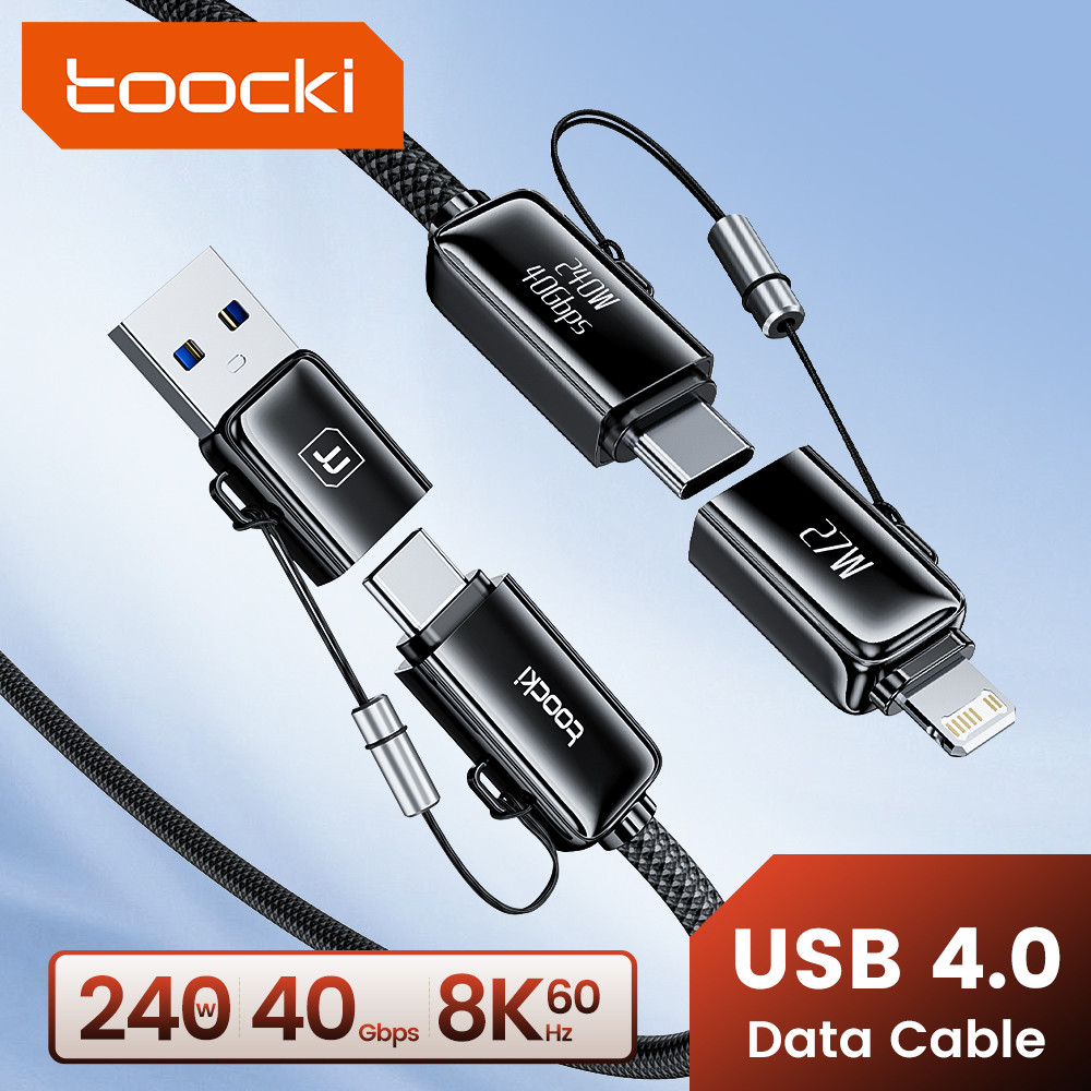 Toocki 240W 4-in-1 อเนกประสงค์วันที่สายชาร์จเร็ว USB4.0 PD USB/Type C ถึง Type C/L Charger Wire Mult