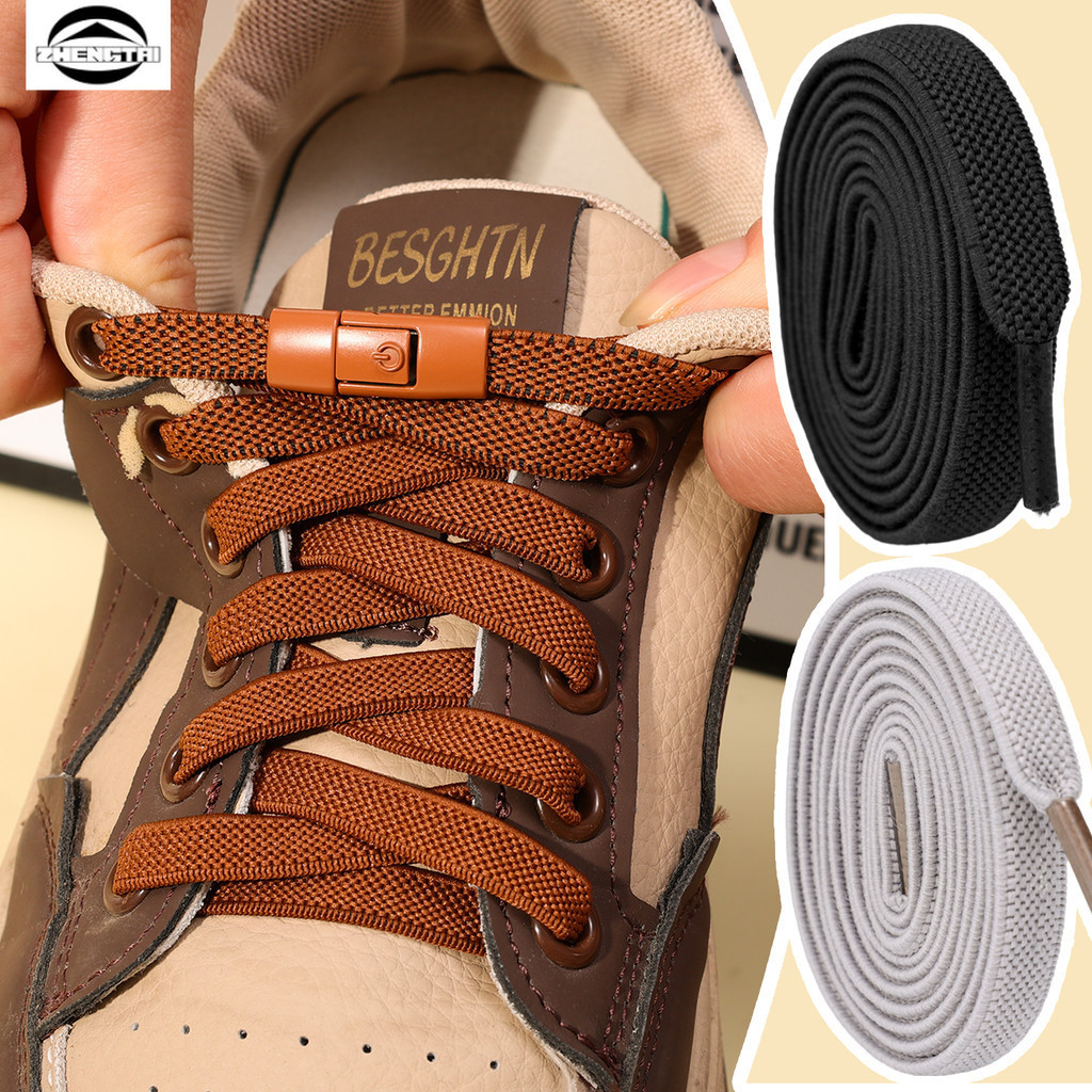 No Tie Shoe Laces Press Lock Flat Laces สําหรับเด็กผู้ใหญ่ กว้าง 8 มม. เทคนิคการผูกเชือกง่าย