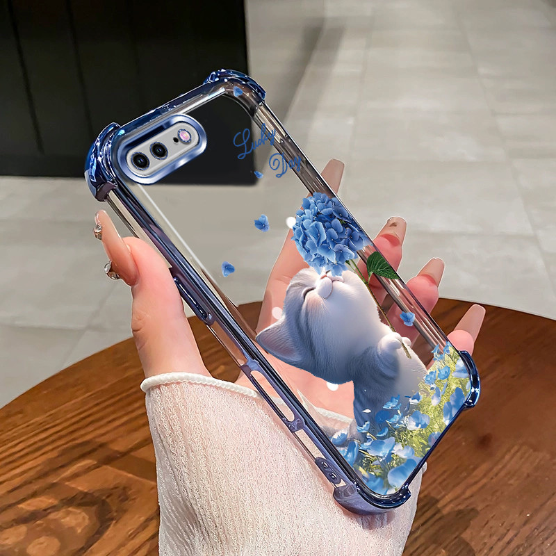 เคสสําหรับiPhone 6 6S 7 8 PLUSเคสโทรศัพท์ดอกไม้แมวสี่มุมซิลิโคนTPUโปร่งใสSoft shell XH007