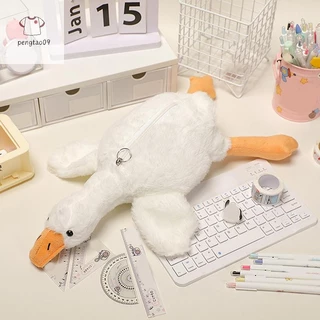 Pengtao09 กระเป๋าดินสอรูปห่านสีขาวการ์ตูนน่ารัก ลายสัตว์แฟชั่นสำหรับนักเรียน ใส่ปากกาเครื่องเขียนได้ อุปกรณ์เก็บเครื่องเขียนของขวัญสุดน่ารัก
