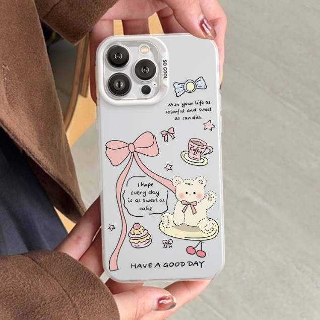IPHONE Cake Bear IMD เคสแข็งสีขาว กันกระแทก ป้องกันกล้อง - iP 6/7/8/Plus/X/XS/XR/11/12/14/15/16/Pro/