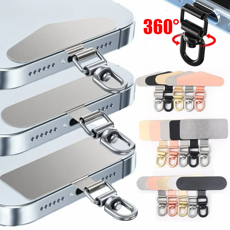 แท็บแกะโทรศัพท์หมุนได้ 360 องศา - คลิปแพทช์โทรศัพท์โลหะบางเฉียบ - ชิ้นส่วนเปลี่ยนเชือกเส้นเล็กสําหรับสายโทรศัพท์-สีดํา, ทอง, โรสโกลด์, เงิน-อุปกรณ์โทรศัพท์สากล