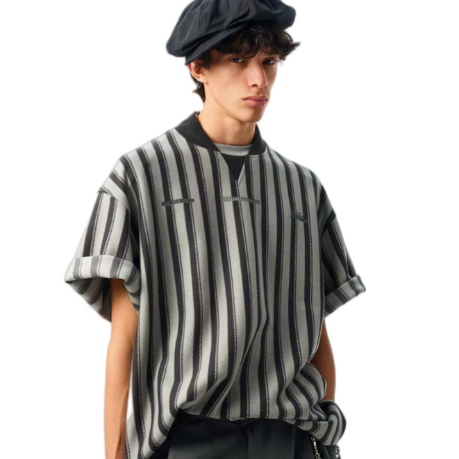 💥BecoolMan💥เสื้อยืดชายลายทาง  สไตล์อเมริกันวินเทจ  แขนสั้นพิมพ์ลาย  เสื้อผ้าผู้ชายแฟชั่น  ลำลอง  แมทช์ลุคง่าย - รูปที่ 7