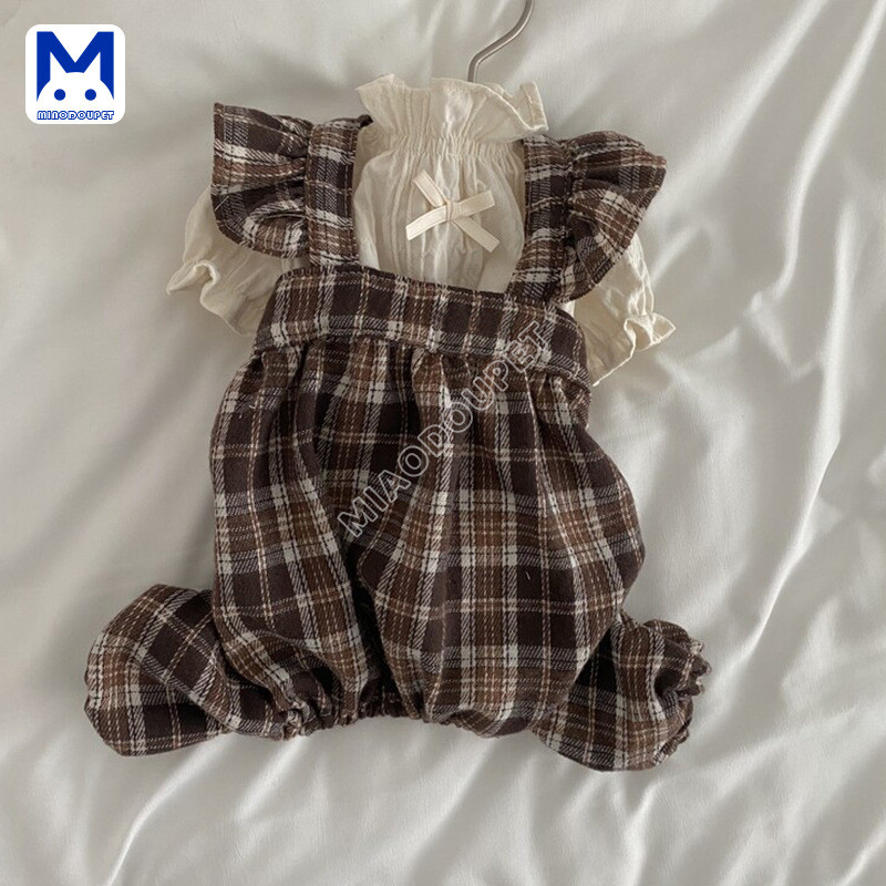 เสื้อผ้าสุนัข Cat Bow Checked Skirt Small Medium-Sized Dog Dresses - รูปที่ 5