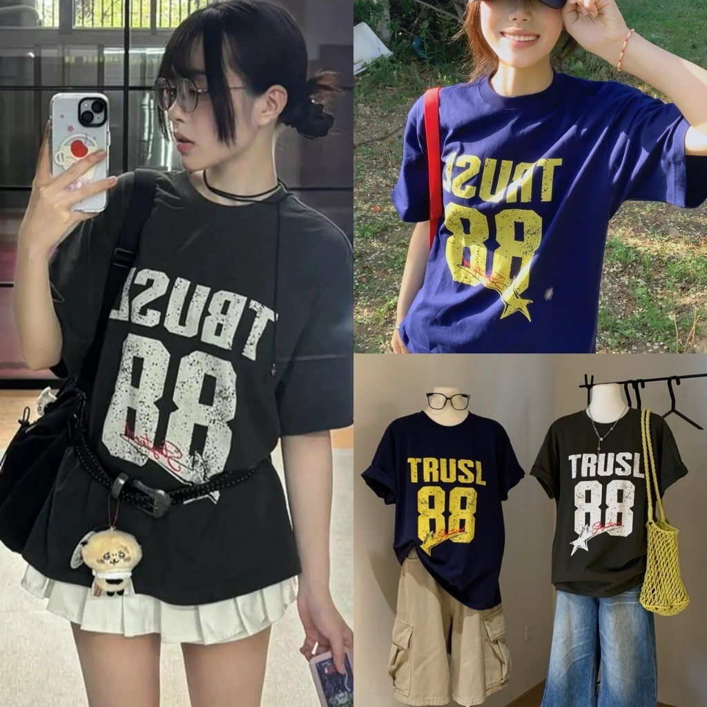 💖🎀 W6352 เสื้อยืด oversize คอกลมแขนสั้น ลายสกรีน TRUSL 88  ผ้าแฟชั่นเกาหลี TAG WG.WE 💖🎀