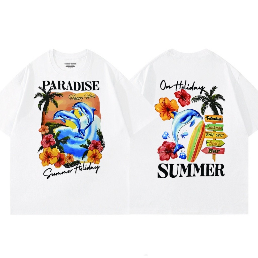 เสื้อยืดลายฤดูร้อนแบบท่องเที่ยวธีมทะเลและเกาะ สำหรับผู้ชายและผู้หญิง