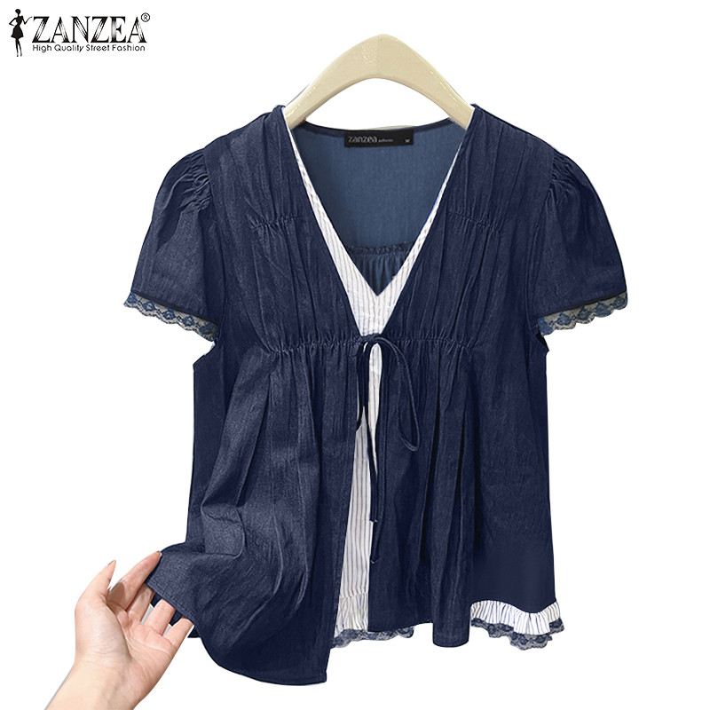 ZANZEA เสื้อดีไซน์ลายทางสำหรับผู้หญิง สไตล์เกาหลี