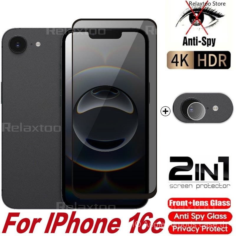 Iphone16 e 5G 2IN1 หน้าจอความเป็นส่วนตัวปกป้องฟิล์มแก้วสําหรับ IPhone 16 Pro Max Plus 16Plus 16Proma