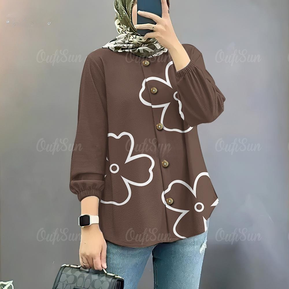เสื้อมุสลิมอีดดอกไม้ย์แขนยาวหลวมด้านบนมุสลิมขนาดใหญ่แฟชั่นกีฬาขนาดใหญ่เสื้อที่เรียบง่ายปีใหม่ธรรมดาสบายๆด้านบน - ภาพย่อย 5