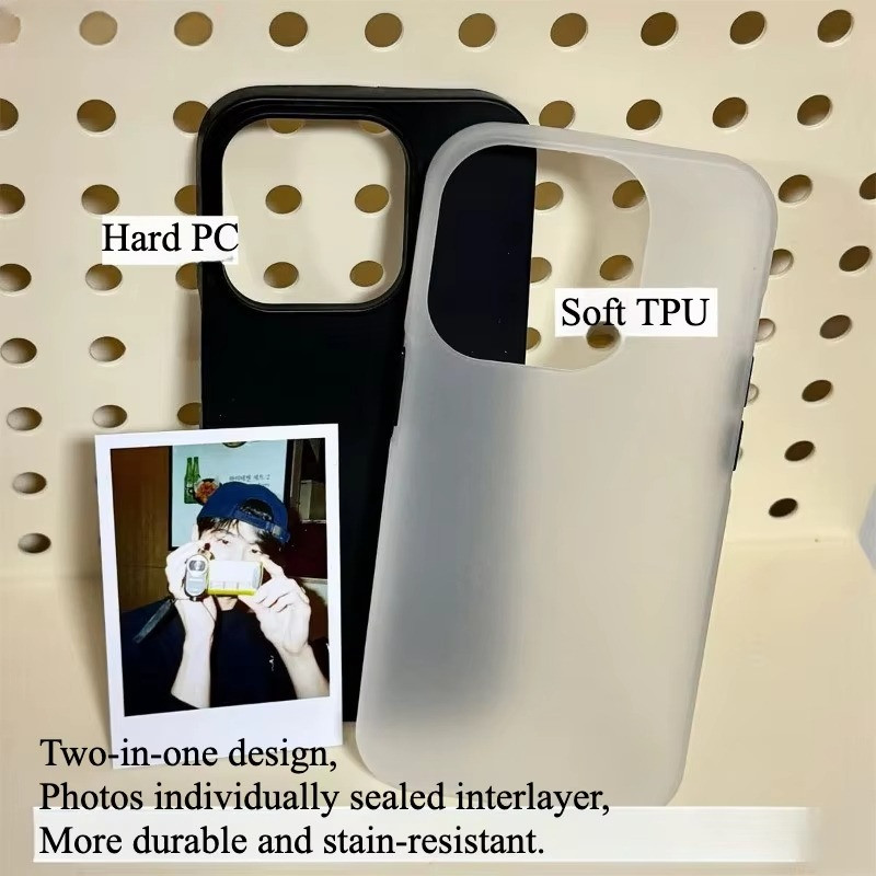 กรอบรูปถ่าย เคสโทรศัพท์ For iPhone 13 11 14 12 15 16 Pro Max คลิปรูปภาพการ์ด อ่อนนุ่ม TPU +PC กันกระแทก เคสใสไอโฟน เคส