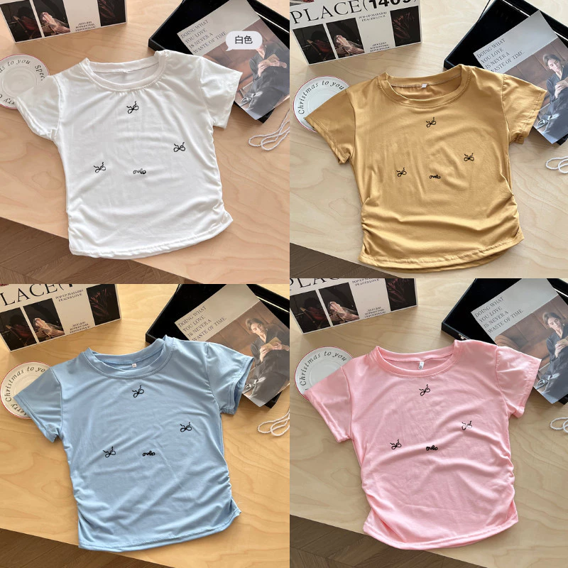 G03-07 เสื้อยืดแขนสั้นพิมพ์ลายโบว์เล็ก สุดน่ารัก แนวเกาหลี หลายไซส์ ผ้านิ่มสวมใส่สบาย ใส่ได้ทุกโอกาส ราคาถูก