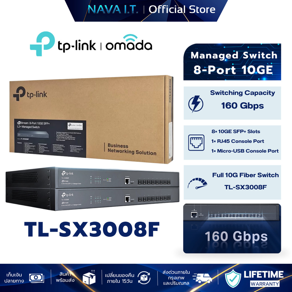 TP-LINK TL-SX3008F Omada 8-Port 10GE SFP+ L2+ Managed Switch รับประกัน LT