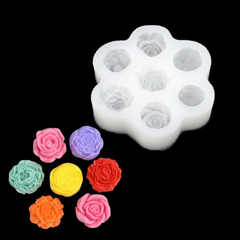 SELL BEST 7 In 1 ดอกไม้แม่พิมพ์ซิลิโคน 3D Rose Peony ช็อกโกแลตเค้กเบเกอรี่แม่พิมพ์สบู่ยิปซั่มเรซิ่นห