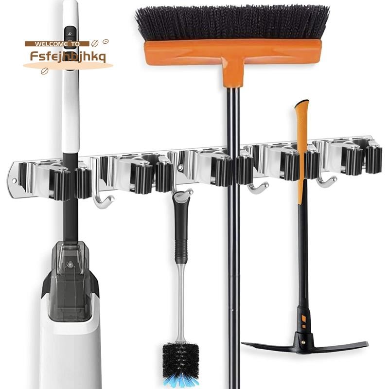 fsfejhbjhkqBroom Holder Mop Hanger Wall Mount โลหะองค์กรโรงรถระบบเก็บสวนครัวเครื่องมือ Organizer