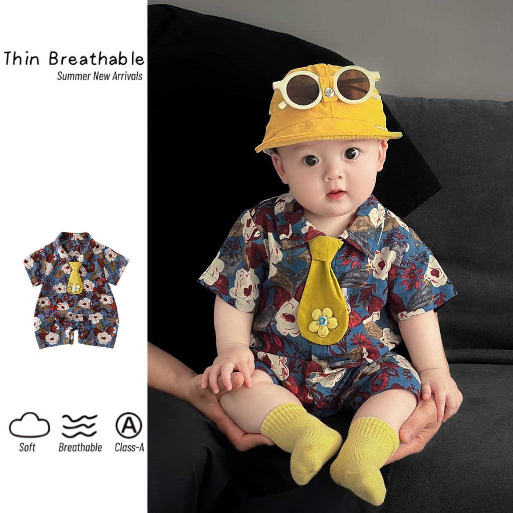 ชุดรอมเปอร์แขนสั้นสำหรับเด็กชายและหญิง อายุ 0-24 เดือน จากผ้าฝ้ายแท้ ระบายอากาศได้ดี มีพิมพ์ลายดอกไม้น่ารัก - รูปที่ 2