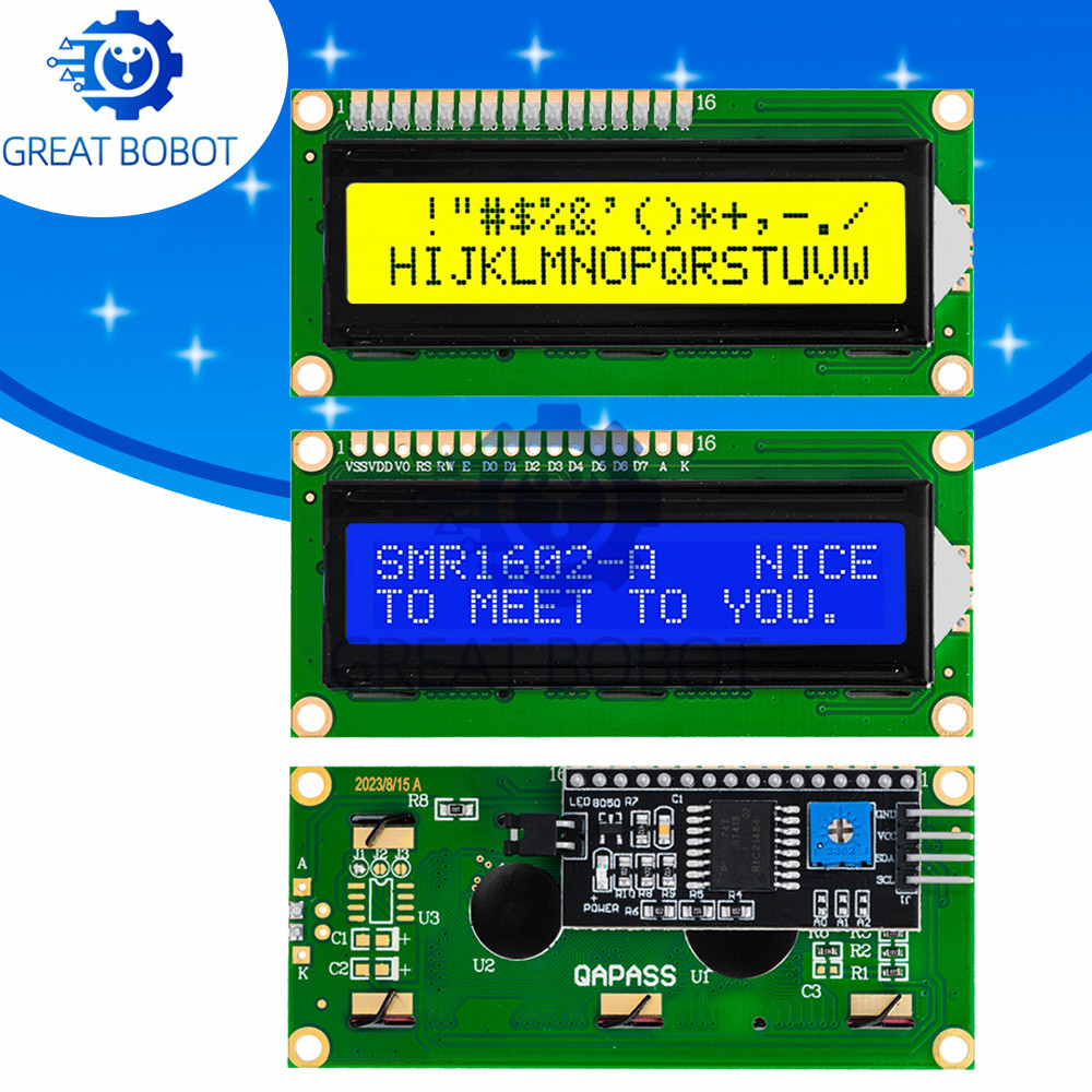 BS LCD1602+I2C LCD 1602 โมดูลหน้าจอสีฟ้า/สีเขียว PCF8574 IIC/I2C LCD1602 แผ่นอะแดปเตอร์