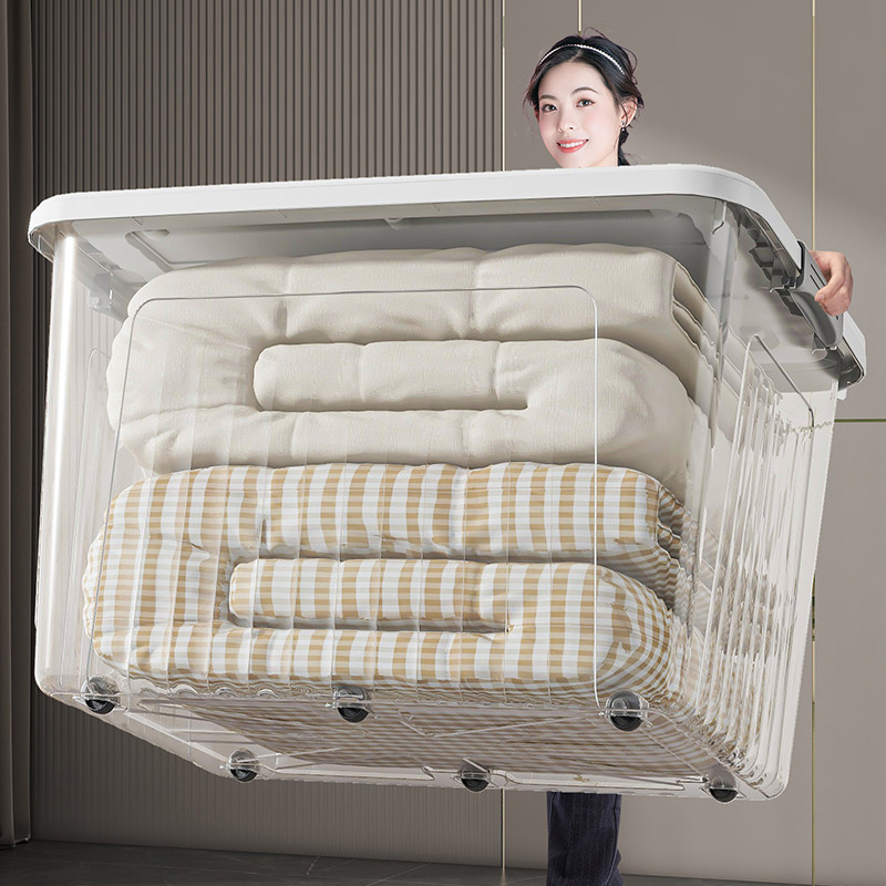 กล่องเก็บของ กล่องพลาสติก 60/80/100/300 ลิตร มีล้อ สีโปร่งใส ใช้เก็บของ เก็บเสื้อผ้า  แบบอเนกประสงค์