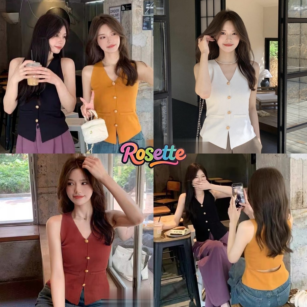 Rosette-เสื้อกั๊กผู้หญิง แขนกุด คอวี ผ้าเนื้อนุ่ม ใหม่ เสื้อกล้าม ทันสมัยและอเนกประสงค์ รายวัน