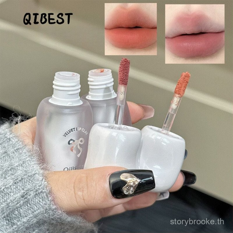 QIBEST Lipstick Matte Misty Lip Mud Velvet ความอิ่มตัวต่ํา ZUPK