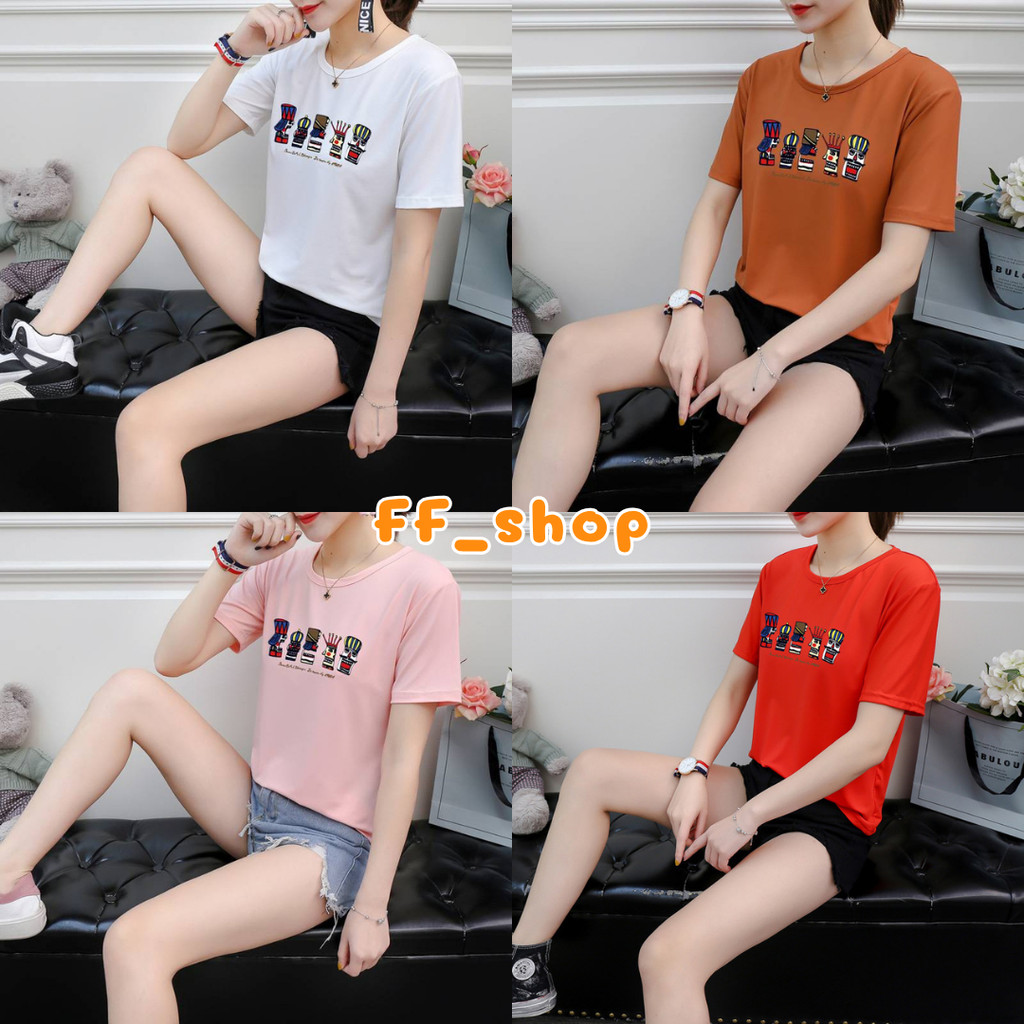 🛒FF.shop🛒(โล๊ะเสื้อ) เสื้อยืดคอกลมแขนสั้น ทรงเข้ารูป Freesize สกรีนลาย #E02