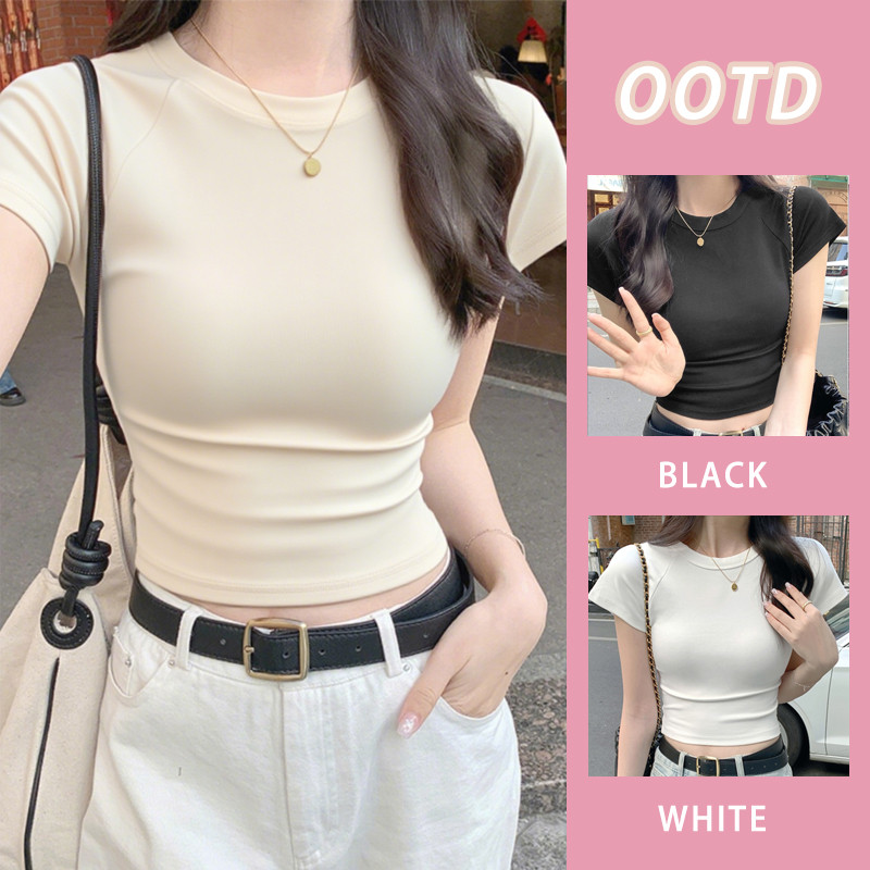 👻ส่งจากไทย👻 เสื้อยืดแขนสั้นสีขาวสำหรับผู้หญิง เสื้อทรงเข้ารูปรับฤดูร้อนใหม่ ทันสมัย สวมใส่สบาย