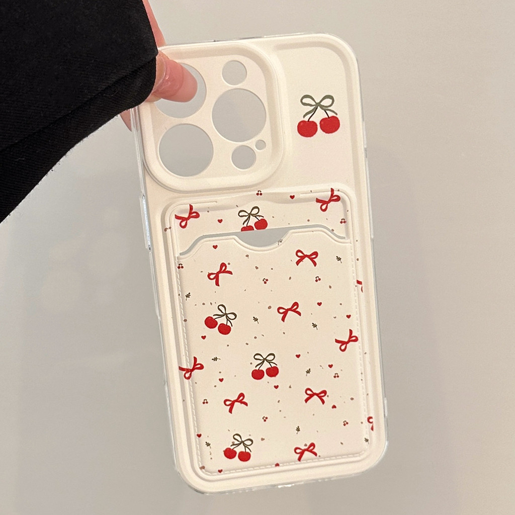 โปร่งใสสีเหลือง-สีแดง Cherry Splatter ภาพวาด Knot Card Case TPU สําหรับ apple iphone 11 12 13 14 15 16 pro MAX PLUS x xr xs MAX 7 8 PLUS se2020