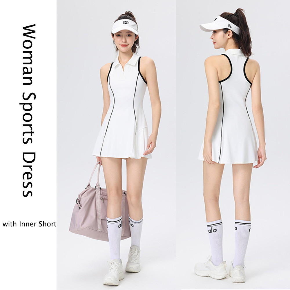 ชุดกีฬา POLO สำหรับเทนนิส คอแขนกุดเอว Cinding Slimming สำหรับผู้หญิง