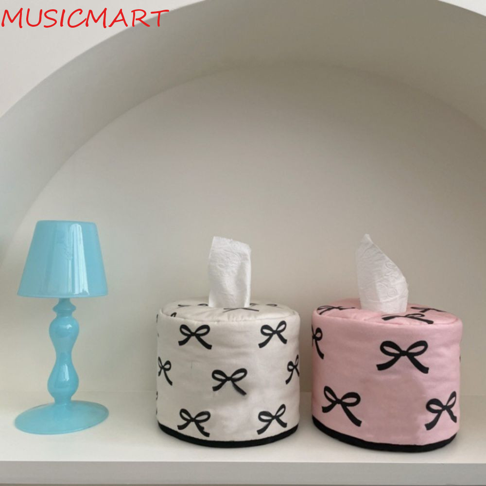กล่องกระดาษทิชชู่กระดาษม้วน MUSICMART กล่องเก็บกระดาษทิชชู่ Bowknot ประหยัดพื้นที่ Ins กันฝุ่น สไตล์เกาหลี ที่วางม้วนตกแต่งโต๊ะ เดสก์ท็อป