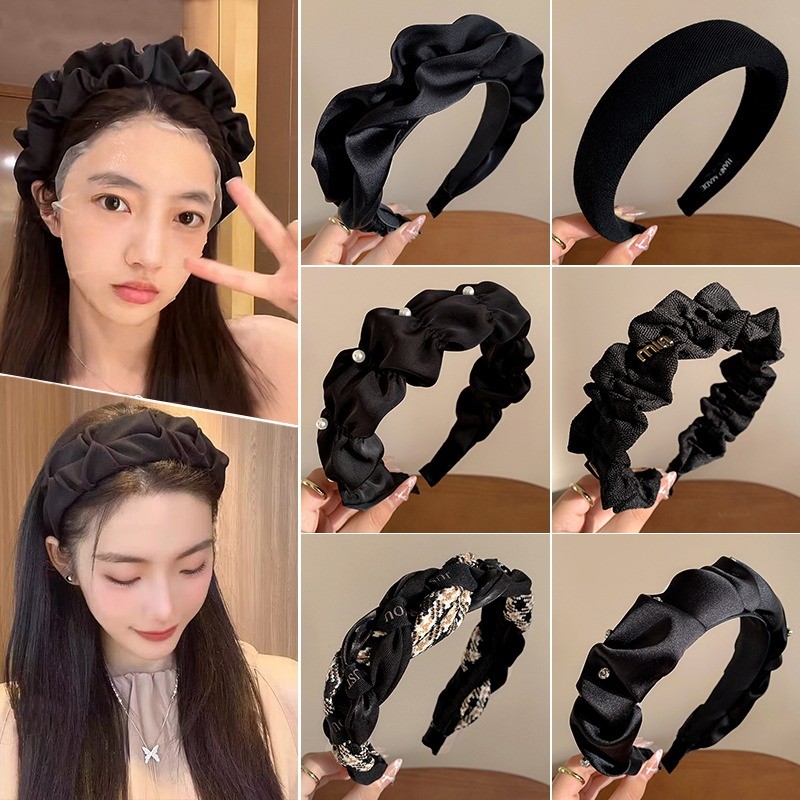 แถบคาดศีรษะสีดำสำหรับหญิง สไตล์สูง สินค้ายอดนิยม สวมใส่ได้ในฤดูกาลใบไม้ร่วงถึงหนาว