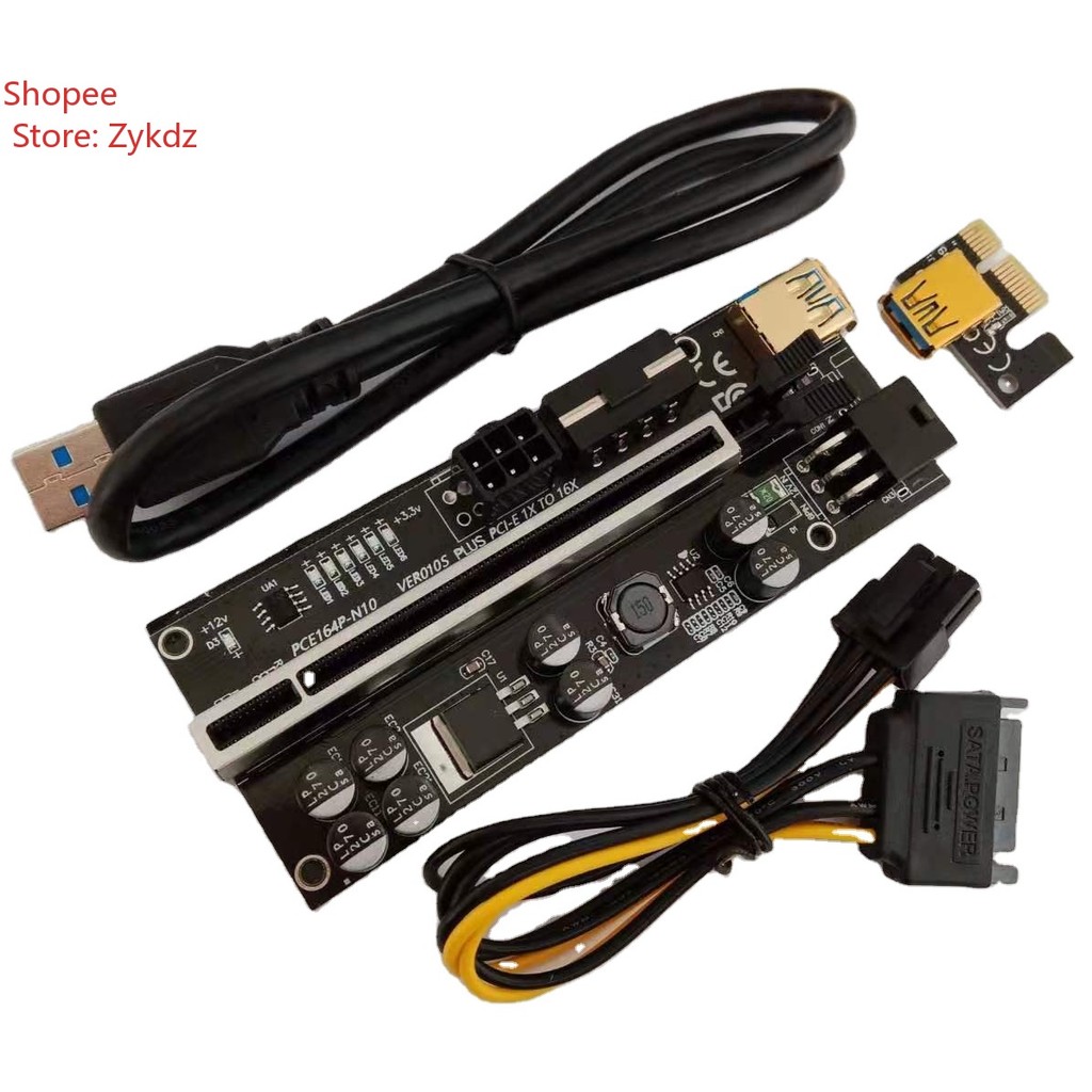 ในสต็อก 010S Plus Riser PCI Express อะแดปเตอร์ Molex 6Pin SATA USB 3.0 การ์ดขยาย 1X ถึง 16X Ver010S 